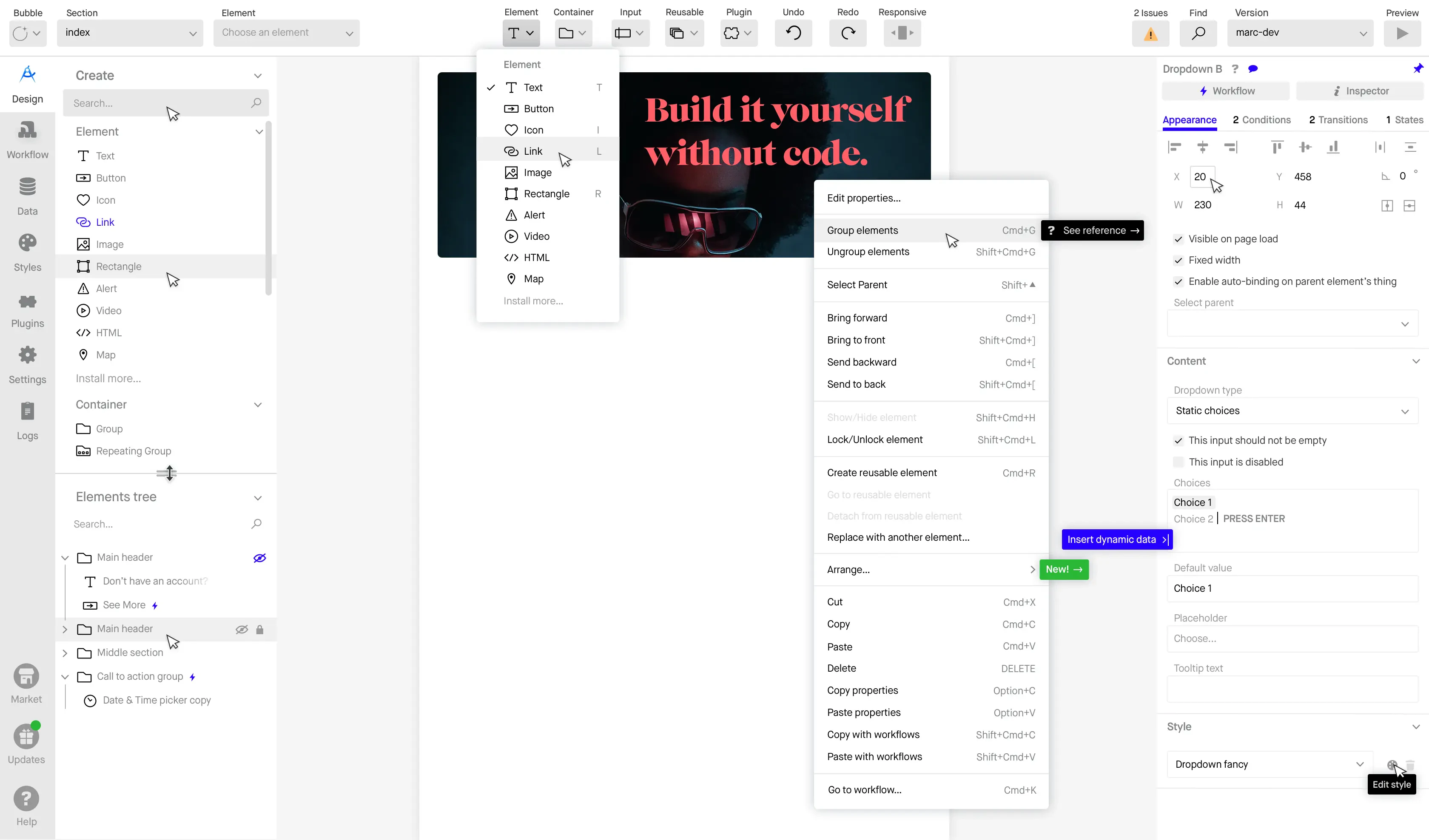 The Design tab in Maison's light theme