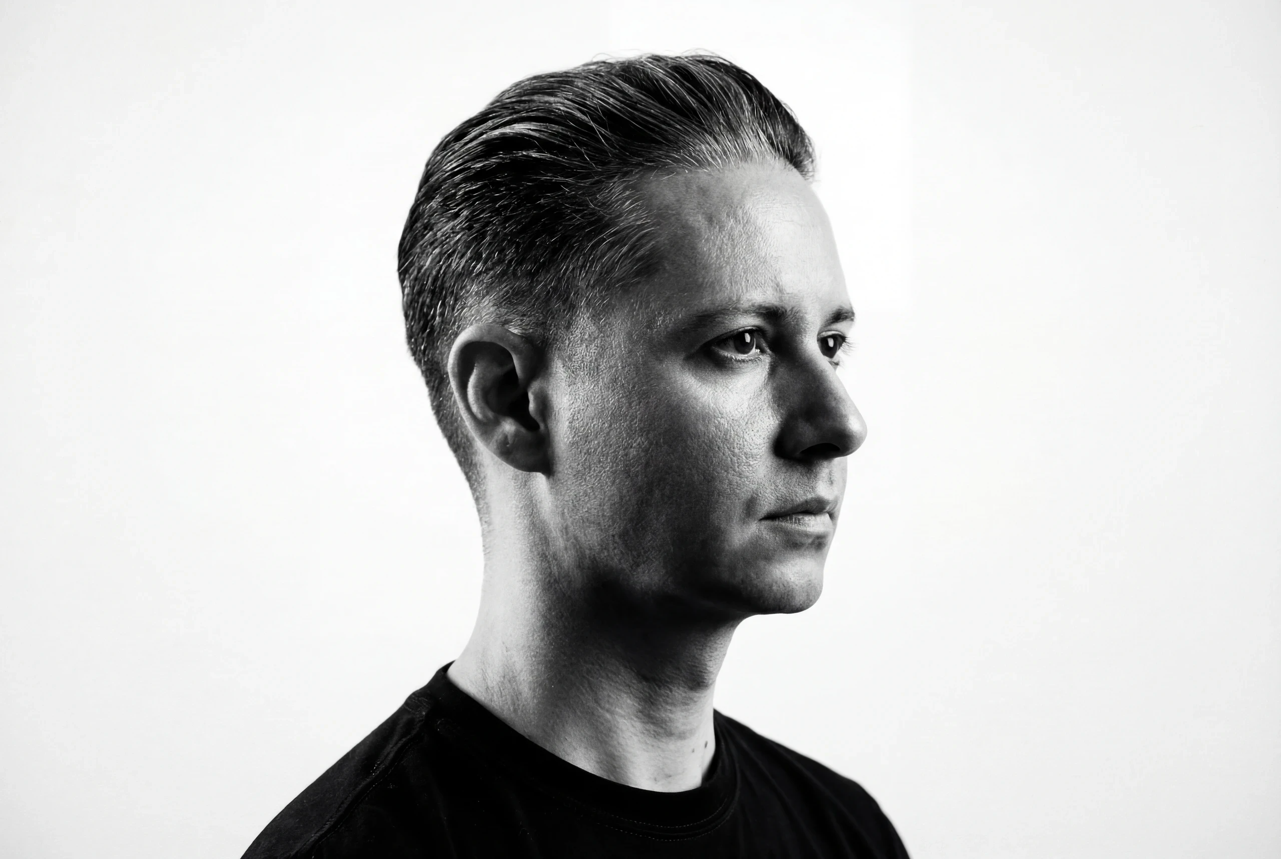 Matt Legrand, a black-and-white portrait in profile